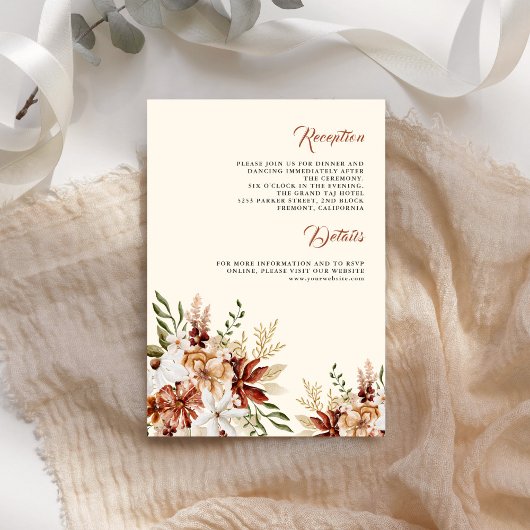 Terracotta Floral Wildflower Cream Wedding Details Informatiekaartje