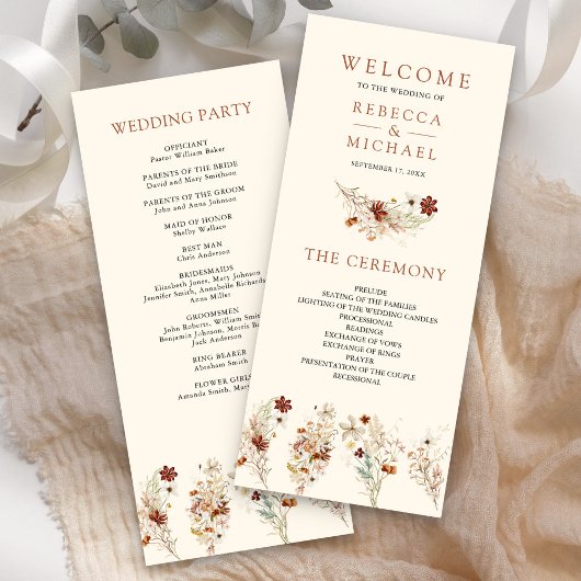 Terracotta Floral Wildflower Cream Wedding Program