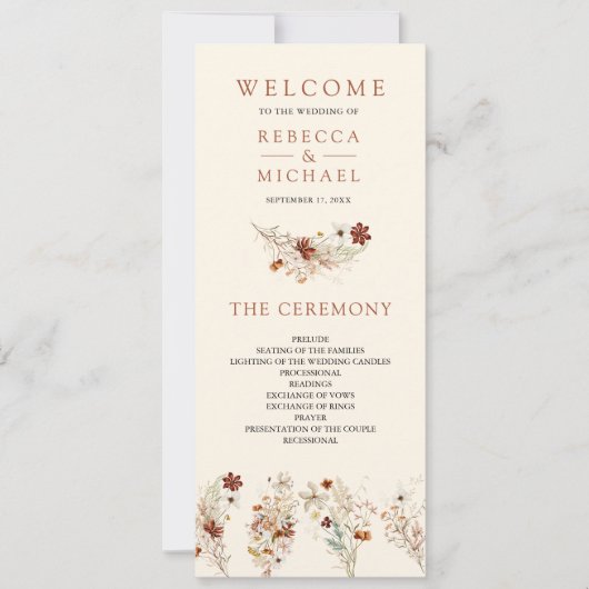 Terracotta Floral Wildflower Cream Wedding Program (Voorkant)