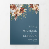 Terracotta Floral Wildflower Dusty Blue Wedding Drieluik Uitnodiging (Cover)