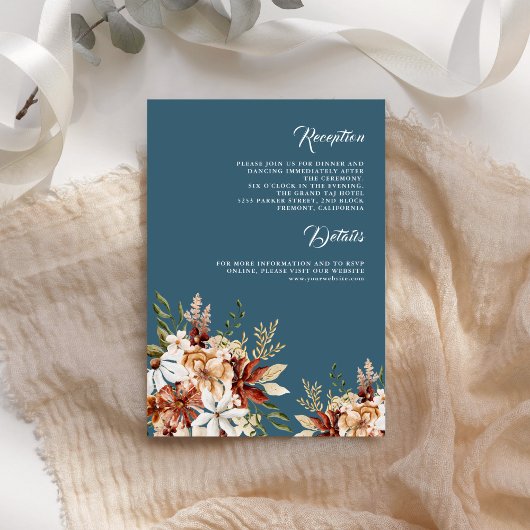 Terracotta Floral Wildflower Dusty Blue Wedding Informatiekaartje