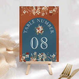 Terracotta Floral Wildflower Dusty Blue Wedding Kaart