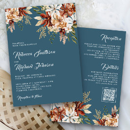 Terracotta Floral Wildflower Dusty Blue Wedding Kaart