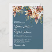 Terracotta Floral Wildflower Dusty Blue Wedding Kaart (Voorkant)