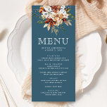 Terracotta Floral Wildflower Dusty Blue Wedding Menu<br><div class="desc">Elegant menu met prachtige rustieke wilde bloemen en moderne typografie.</div>