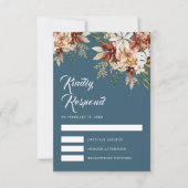 Terracotta Floral Wildflower Dusty Blue Wedding RSVP Kaartje (Voorkant)