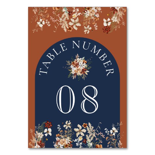 Terracotta Floral Wildflower Marine Blauwe bruilof Kaart (Achterkant)