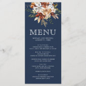 Terracotta Floral Wildflower Marine Blauwe bruilof Menu (Voorkant)