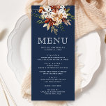 Terracotta Floral Wildflower Marine Blauwe bruilof Menu<br><div class="desc">Elegant menu met prachtige rustieke wilde bloemen en moderne typografie.</div>