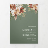 Terracotta Floral Wildflower Sage Green Wedding Drieluik Uitnodiging (Cover)