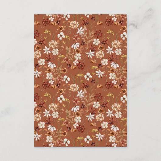 Terracotta Floral Wildflower Sage Green Wedding Informatiekaartje (Achterkant)