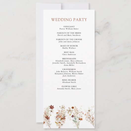 Terracotta Floral Wildflower White Wedding Program (Achterkant)