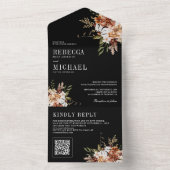 Terracotta Floral Wildflower Zwarte bruiloft All In One Uitnodiging (Binnen)