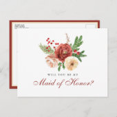 Terracotta Floral wordt mijn bruidsmeisje Uitnodiging Briefkaart (Voorkant / Achterkant)