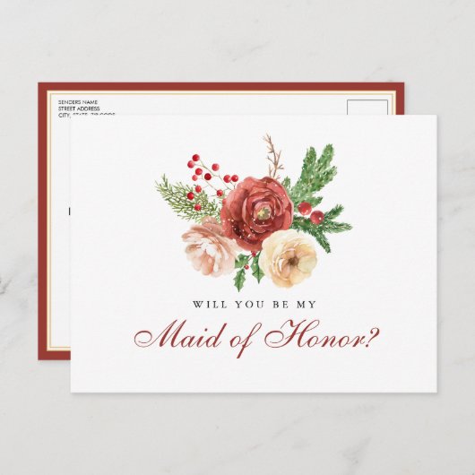 Terracotta Floral wordt mijn bruidsmeisje Uitnodiging Briefkaart (Voorkant / Achterkant)