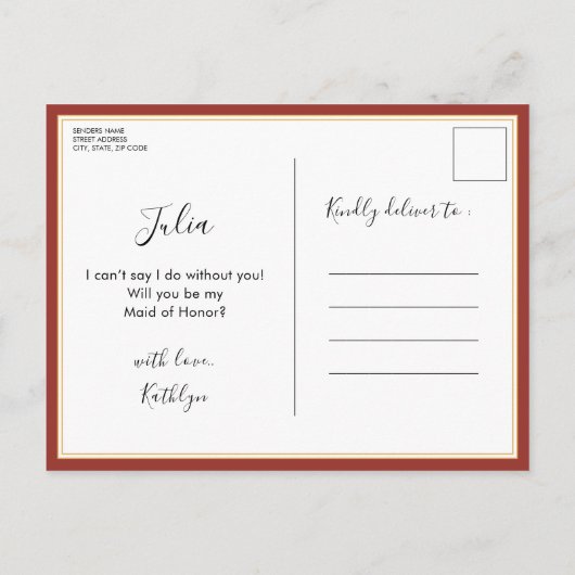 Terracotta Floral wordt mijn bruidsmeisje Uitnodiging Briefkaart (Achterkant)