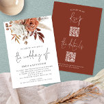 Terracotta Florals 2 QR codes Alle in één bruiloft Kaart<br><div class="desc">Rustische Herfst Florals QR code in één bruiloft. Boombessen en bessen in herfstkleuren, terracotta brown en crème, stroomafwaarts van de bovenkant. De bruiloft van is in een geplaatst handschrijvend stijlmanuscript. Pas de rest van de tekst eenvoudig aan uw eigen details aan. Voeg QR-codes toe aan de pagina Reageren op uw...</div>