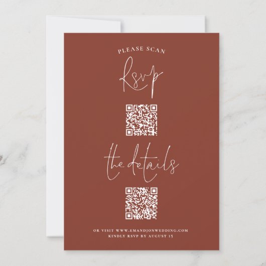Terracotta Florals 2 QR codes Alle in één bruiloft Kaart (Achterkant)