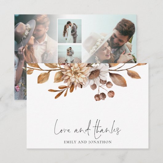 Terracotta Florals 5 Foto Wedding Love Bedankt Notitiekaartje (Voorkant / Achterkant)