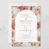 Terracotta Florals Arch Lijst QR Code Bruiloft Kaart (Voorkant)