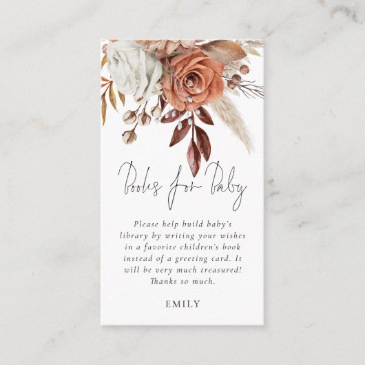 Terracotta Florals boeken voor Baby shower Informatiekaartje (Voorkant)