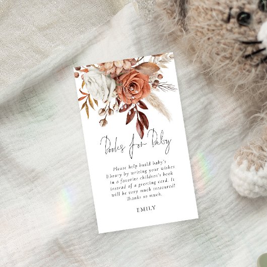Terracotta Florals boeken voor Baby shower Informatiekaartje