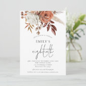 Terracotta Florals E8tieth Birthday Party Kaart (Staand voorkant)