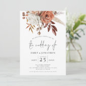 Terracotta Florals Foto Overlay QR Code Bruiloft Kaart (Staand voorkant)