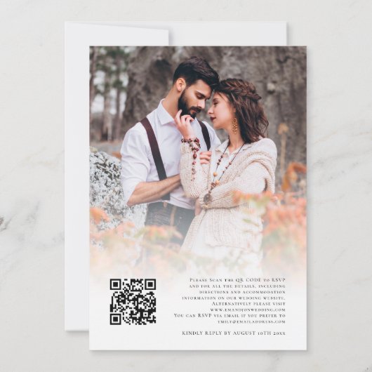 Terracotta Florals Foto Overlay QR Code Bruiloft Kaart (Achterkant)