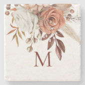 Terracotta Florals Grasses Monogram Initiaal Stenen Onderzetter (Voorkant)