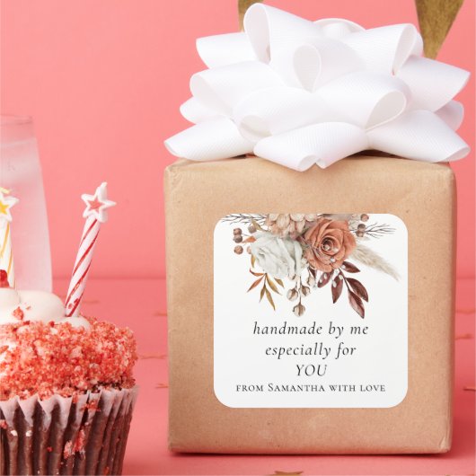 Terracotta Florals Handgemaakt speciaal voor jou Vierkante Sticker (Feest)