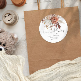 Terracotta Florals Liefde Bedankt Baby shower Ronde Sticker