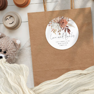 Terracotta Florals Liefde Bedankt Baby shower Ronde Sticker