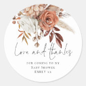 Terracotta Florals Liefde Bedankt Baby shower Ronde Sticker (Voorkant)