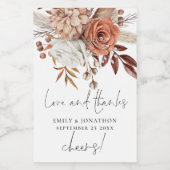 Terracotta Florals Love Bedankt Name Date Wedding Wijn Etiket (Enkel label)