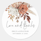 Terracotta Florals Love Bedankt Wedding Ronde Sticker (Voorkant)