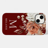 Terracotta Florals Monogram Initiaal Naam Bourgogn Case-Mate iPhone Case (Achterkant (horizontaal))