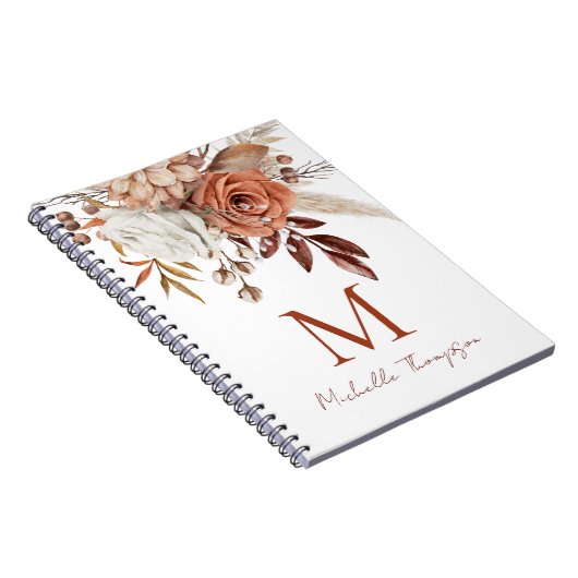 Terracotta Florals Monogram Initiaal Naam Notitieboek (Rechterzijde)