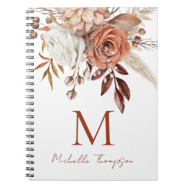 Terracotta Florals Monogram Initiaal Naam Notitieboek