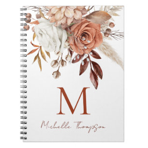 Terracotta Florals Monogram Initiaal Naam Notitieboek