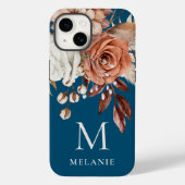 Terracotta Florals Monogram Initiaal Naam Turquois Case-Mate iPhone Case (Achterkant)
