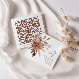 Terracotta Florals QR Code Script Bruiloft RSVP Informatiekaartje