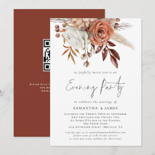 Terracotta Florals QR Code Wedding Evening Party Kaart