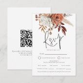 Terracotta Florals QR Maaltijden Keuzes Bruiloft R RSVP Kaartje (Voorkant / Achterkant)
