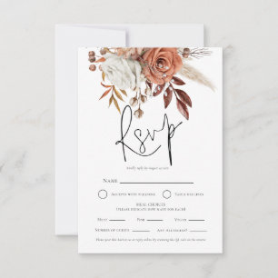 Terracotta Florals QR Maaltijden Keuzes Bruiloft R RSVP Kaartje