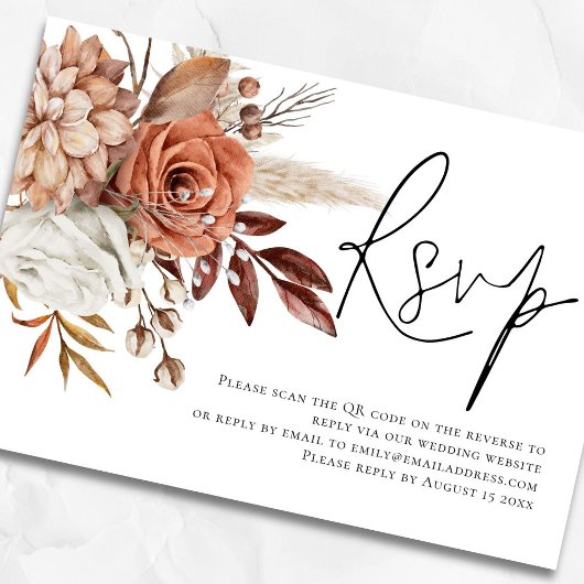 Terracotta Florals Script QR Code Weddenschap RSVP