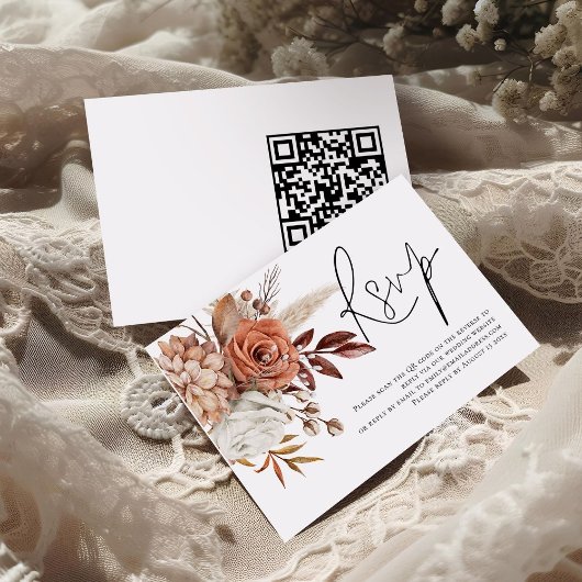 Terracotta Florals Script QR Code Weddenschap RSVP