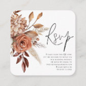 Terracotta Florals Script QR Code Weddenschap RSVP Informatiekaartje (Voorkant)