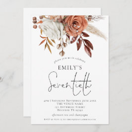 Terracotta Florals Seventieth Birthday Party Kaart