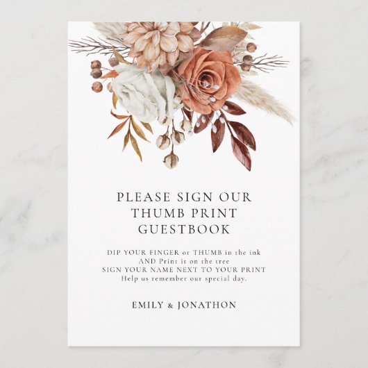 Terracotta Florals Thumbprint Gastenboek signcard Kaart (Voorkant)